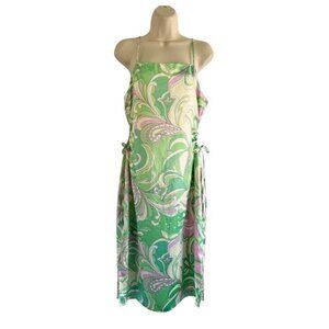 Christian Lacroix Woman's Sz L Green Pink Paisley Satin Keyhole Side Dress